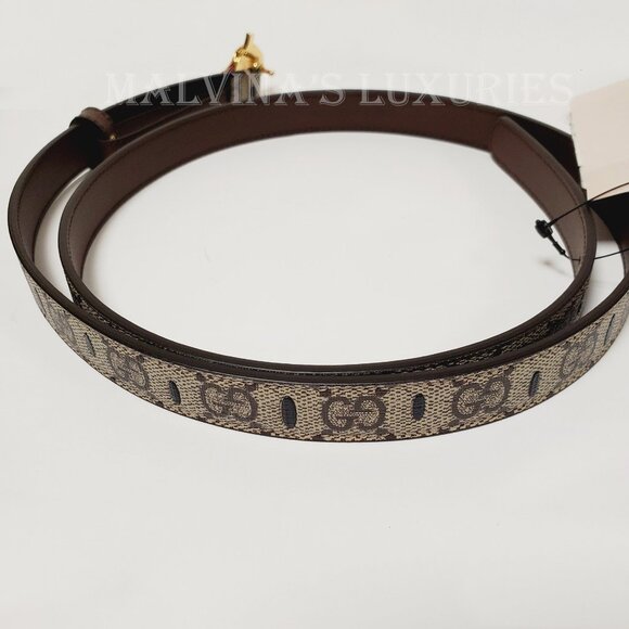 GUCCI BELT GG SUPREME CANVAS STRAWBERRY ENAMEL BUCKLE w DOUBLE G sz 100 / 40 - Picture 9 of 12